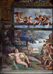 Le Banquet Rustique célébrant le mariage de Cupidon et Psyché, détail (dieux et déesses des rivières), mur est, de la Sala di Amore e Psiche, 1528 (détail)